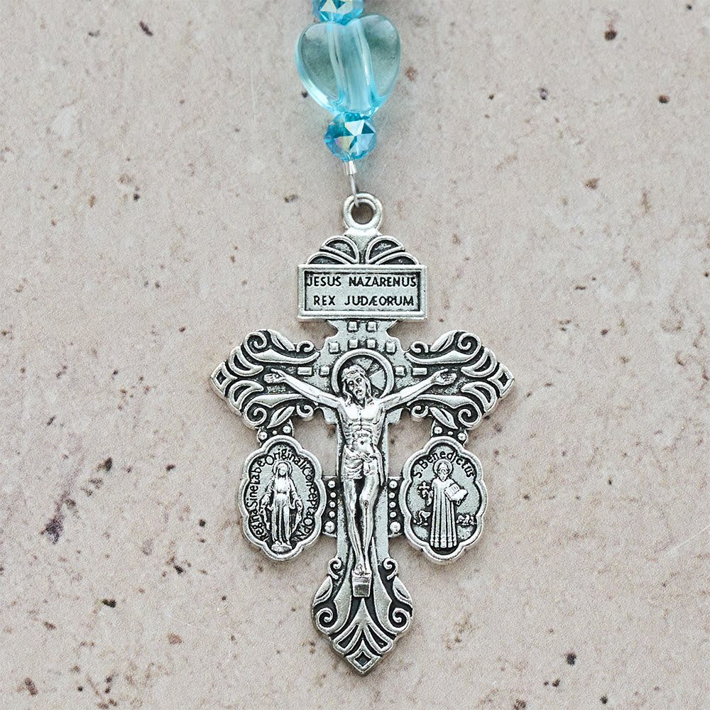 Christianartworkshop Rosenkranz aus schwarzen Perlen und blauem Herz mit dem heiligen Michael: Andachtsvoller Trost in jedem Strang - image 8