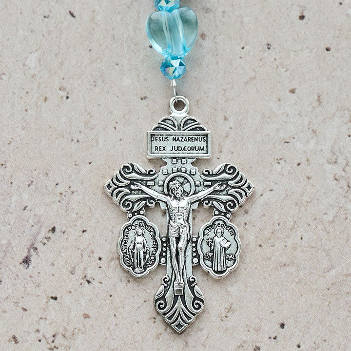 Christianartworkshop Rosenkranz aus schwarzen Perlen und blauem Herz mit dem heiligen Michael: Andachtsvoller Trost in jedem Strang - image 8