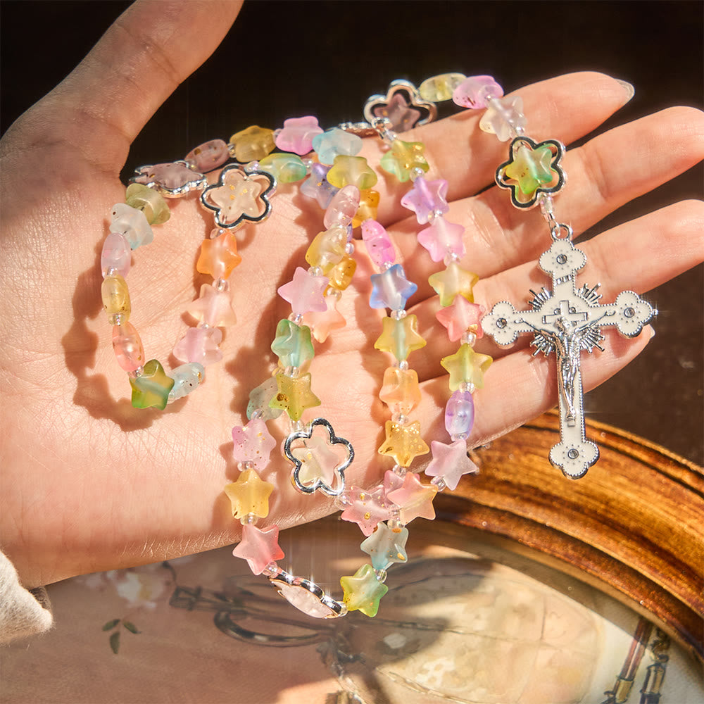 Christianartworkshop Rosenkranz mit schimmernden Sternen, Marienfigur und Kruzifix: Lebendiger Glaube für die tägliche Andacht - image 1