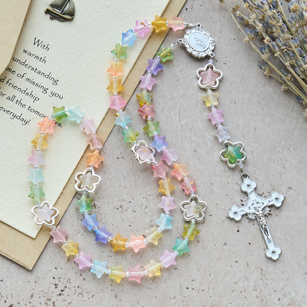 Christianartworkshop Rosenkranz mit schimmernden Sternen, Marienfigur und Kruzifix: Lebendiger Glaube für die tägliche Andacht - Bunter Rosenkranz mit Sternperlen - image 0