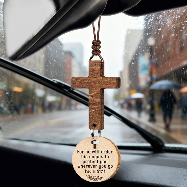 Christianartworkshop 3-teiliger Auto-Anhänger aus Holz mit Geschenkkarte: Andacht im natürlichen Stil - image 2