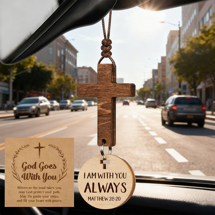 Christianartworkshop 3-teiliger Auto-Anhänger aus Holz mit Geschenkkarte: Andacht im natürlichen Stil - Matthäus 28:20 - image 5
