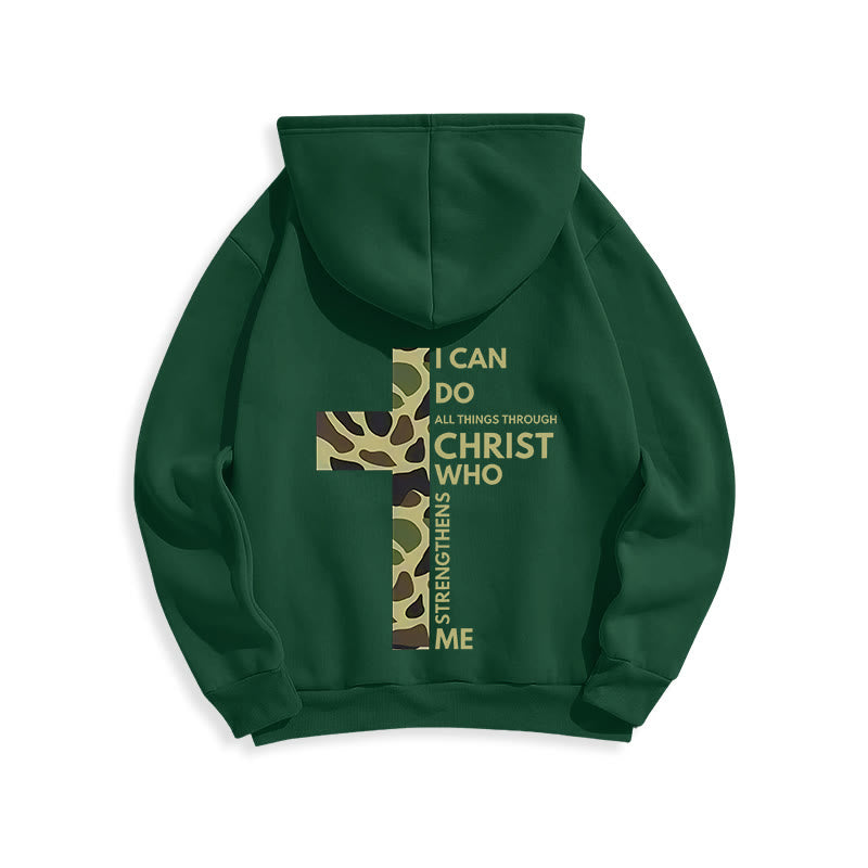 Christianartworkshop Philipper 4:13 mit Tarnmuster Kreuz Fleecegefütterter Polyester-Hoodie - image 11