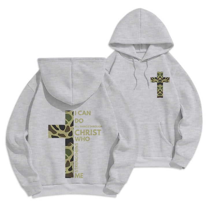 Christianartworkshop Philipper 4:13 mit Tarnmuster Kreuz Fleecegefütterter Polyester-Hoodie - Grau - 2XL - image 21
