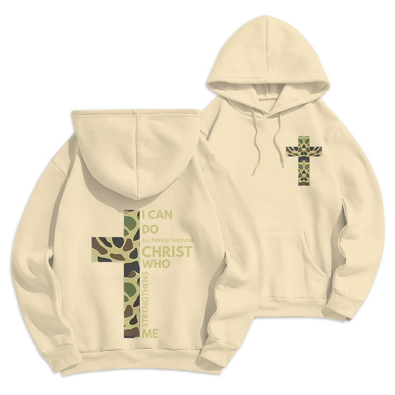 Christianartworkshop Philipper 4:13 mit Tarnmuster Kreuz Fleecegefütterter Polyester-Hoodie - Beige - 2XL - image 6
