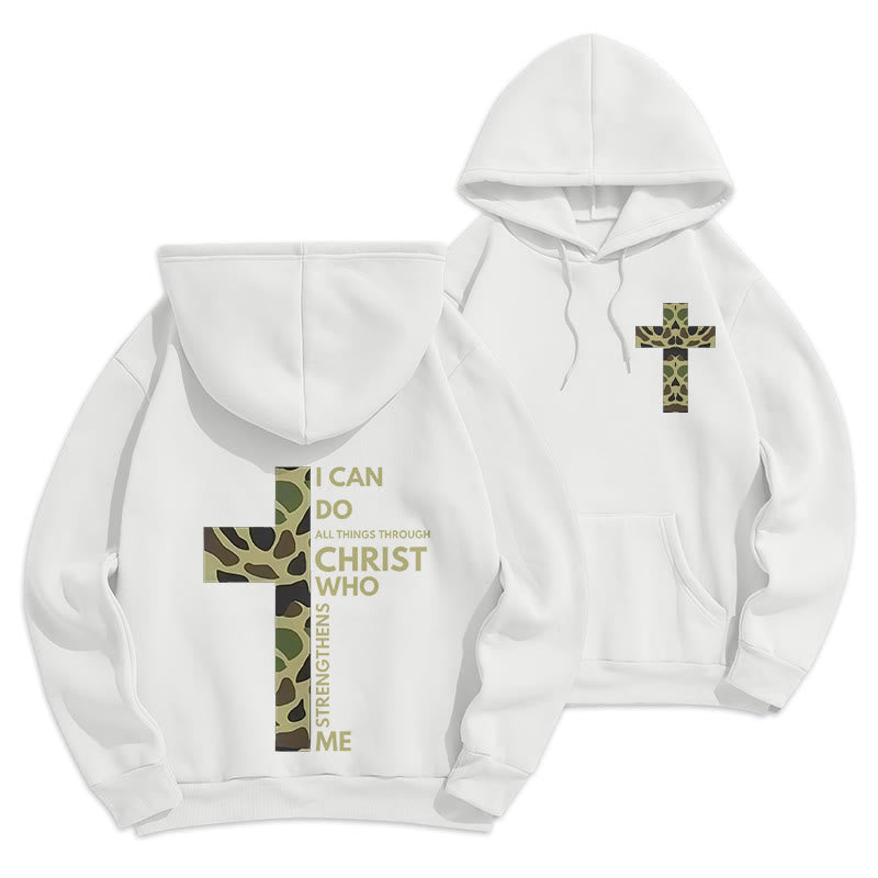 Christianartworkshop Philipper 4:13 mit Tarnmuster Kreuz Fleecegefütterter Polyester-Hoodie - Weiß - 2XL - image 18