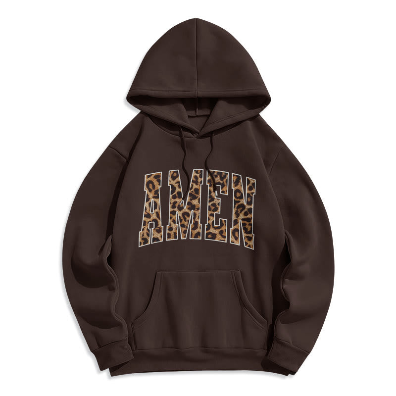 Christianartworkshop Amen Affirmation Fleecegefütterter Polyester-Hoodie - Braun - 2XL - image 6