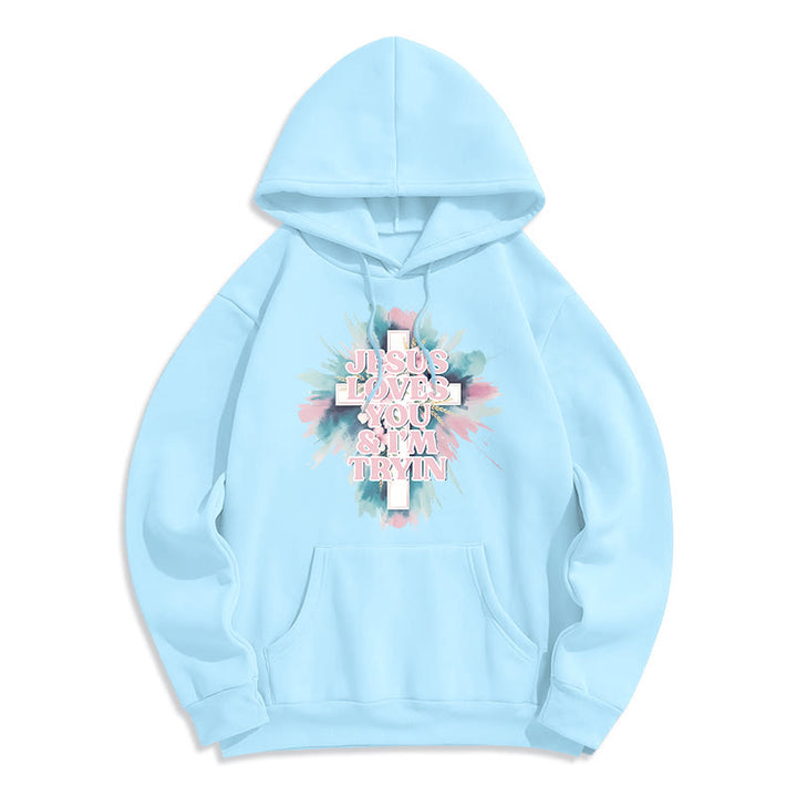 Christianartworkshop Jesus liebt dich, ich versuche es immer noch – Fleecegefütterter Polyester-Hoodie - Blau - 2XL - image 4