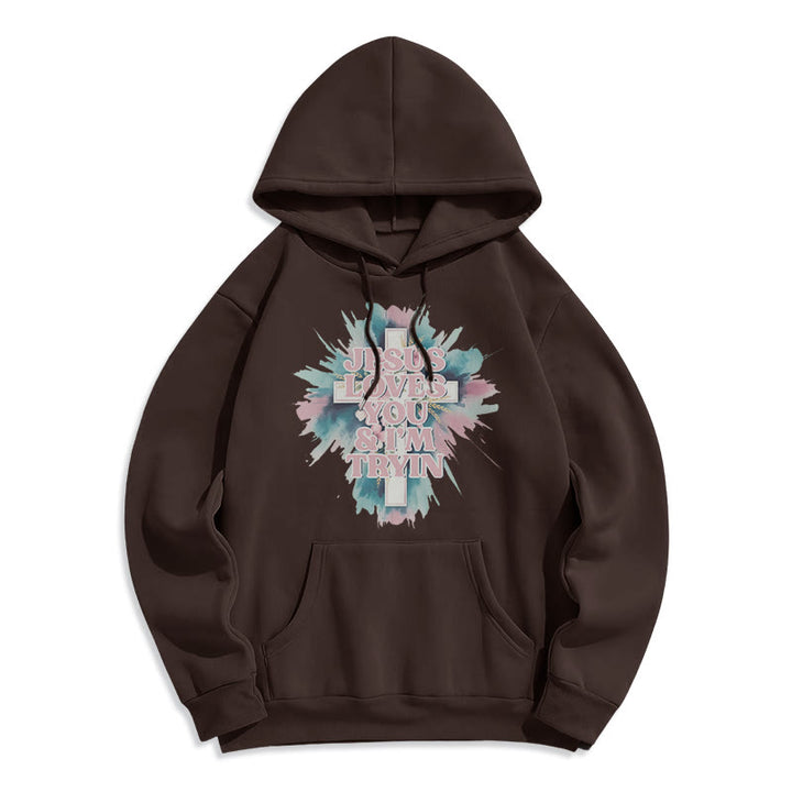 Christianartworkshop Jesus liebt dich, ich versuche es immer noch – Fleecegefütterter Polyester-Hoodie - Braun - 2XL - image 7
