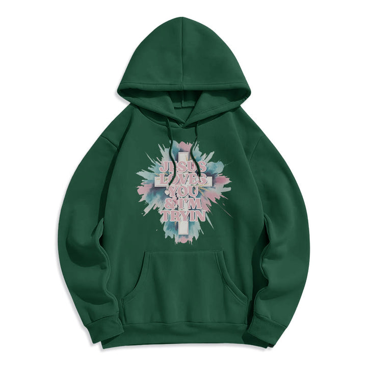 Christianartworkshop Jesus liebt dich, ich versuche es immer noch – Fleecegefütterter Polyester-Hoodie - Grün - 2XL - image 6