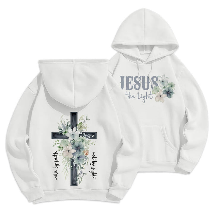 Christianartworkshop Jesus the Light Walk by Faith Fleece-gefütterter Polyester-Hoodie - Weiß - 2XL - image 10