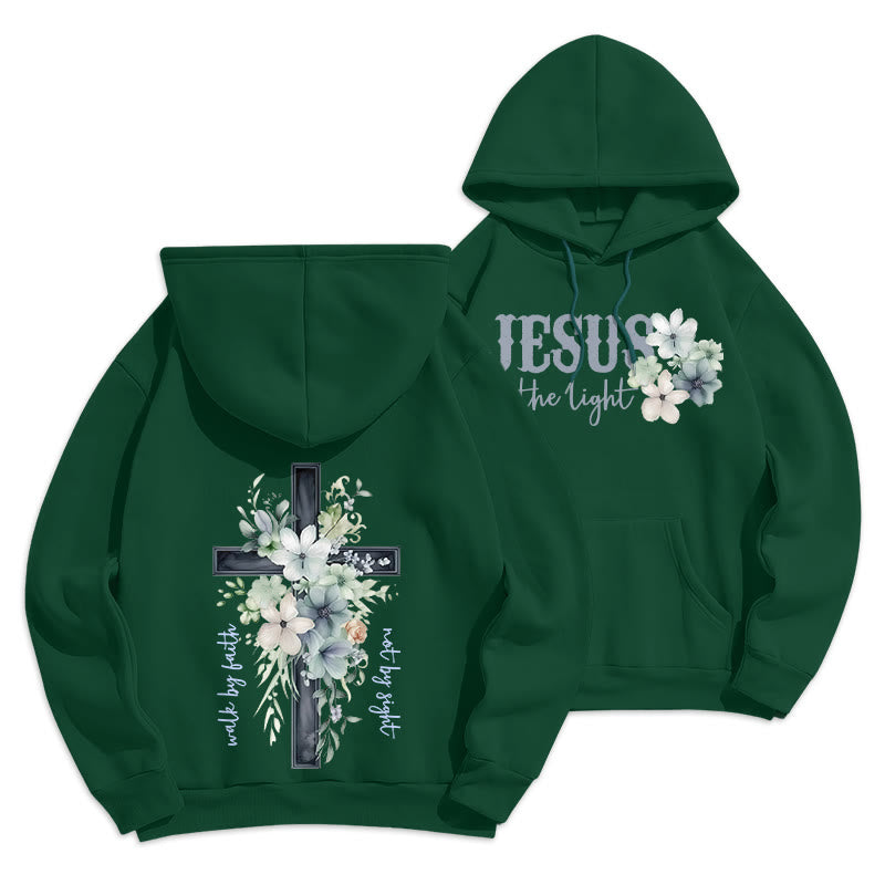 Christianartworkshop Jesus the Light Walk by Faith Fleece-gefütterter Polyester-Hoodie - Grün - 2XL - image 0