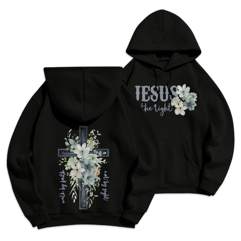 Christianartworkshop Jesus the Light Walk by Faith Fleece-gefütterter Polyester-Hoodie - Schwarz - 2XL - image 7