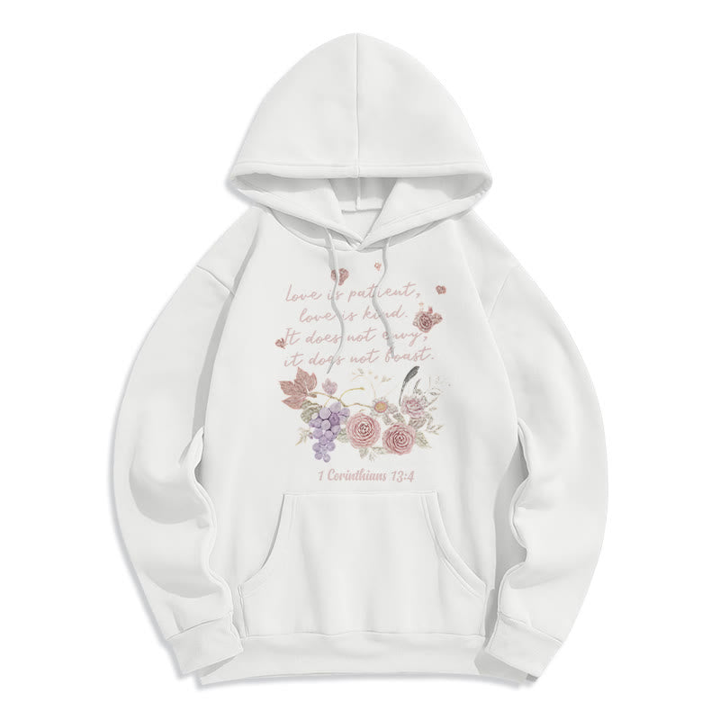 Christianartworkshop 1 Korinther 13:4 Liebe ist geduldig Fleecegefütterter Polyester-Hoodie - Weiß - 2XL - image 0