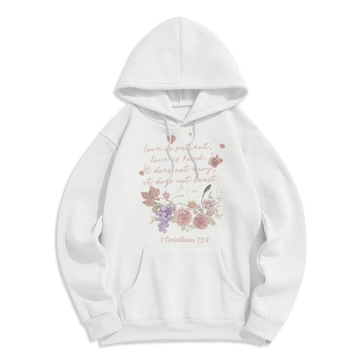 Christianartworkshop 1 Korinther 13:4 Liebe ist geduldig Fleecegefütterter Polyester-Hoodie - Weiß - 2XL - image 0