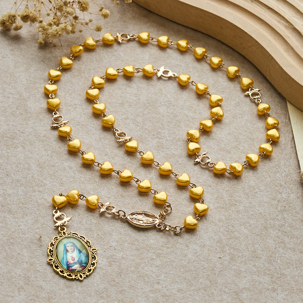Christianartworkshop Rosenkranz- und Armbandset mit gelben Herzperlen: Ein zärtlicher Begleiter der täglichen Gnade - Rosenkranz - image 1