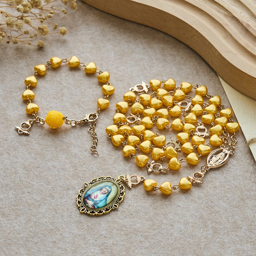 Christianartworkshop Rosenkranz- und Armbandset mit gelben Herzperlen: Ein zärtlicher Begleiter der täglichen Gnade - Set mit 2 Stück - image 0
