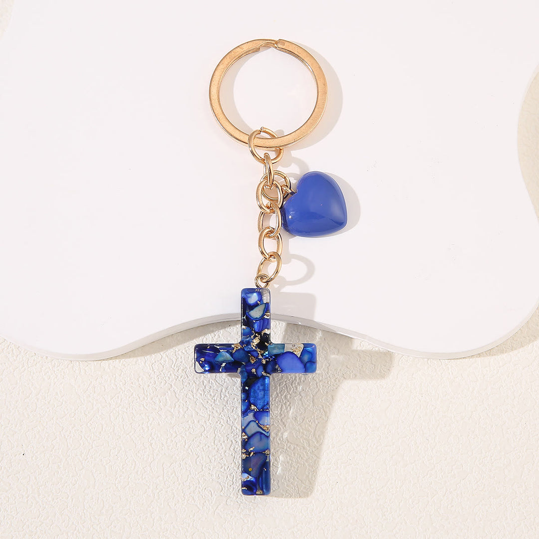 Christianartworkshop Schlüsselanhänger aus Kunstharz mit Kreuz und Herzmotiv: Fröhlichkeit für alle - Dunkelblau - image 7