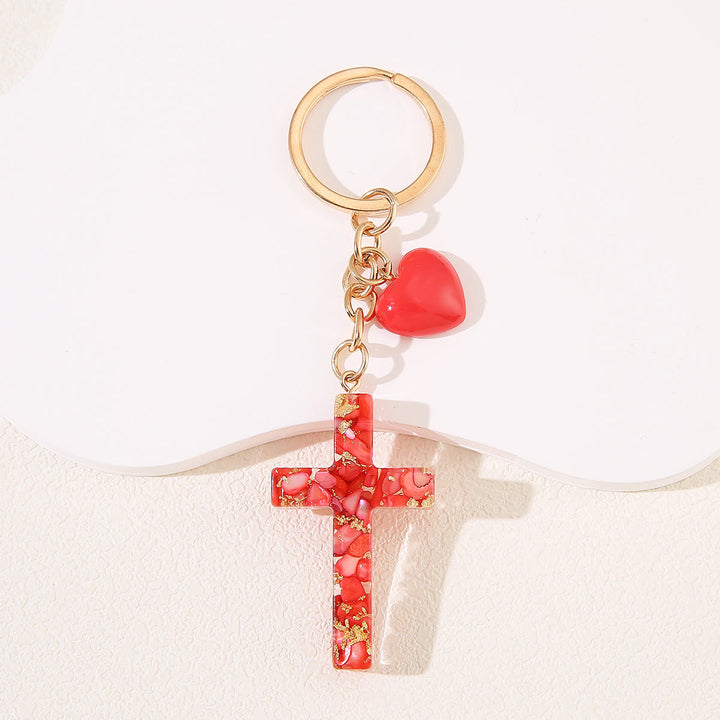 Christianartworkshop Schlüsselanhänger aus Kunstharz mit Kreuz und Herzmotiv: Fröhlichkeit für alle - Rot - image 8