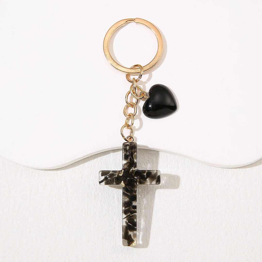Christianartworkshop Schlüsselanhänger aus Kunstharz mit Kreuz und Herzmotiv: Fröhlichkeit für alle - Schwarz - image 6