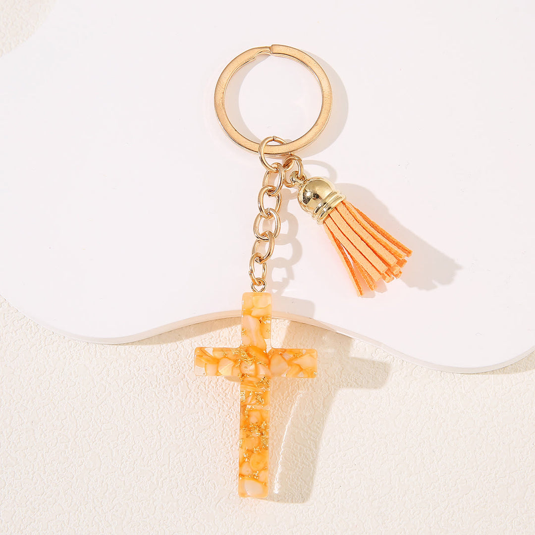 Christianartworkshop Schlüsselanhänger aus Kunstharz mit Kreuz und Herzmotiv: Fröhlichkeit für alle - Gelb - image 10