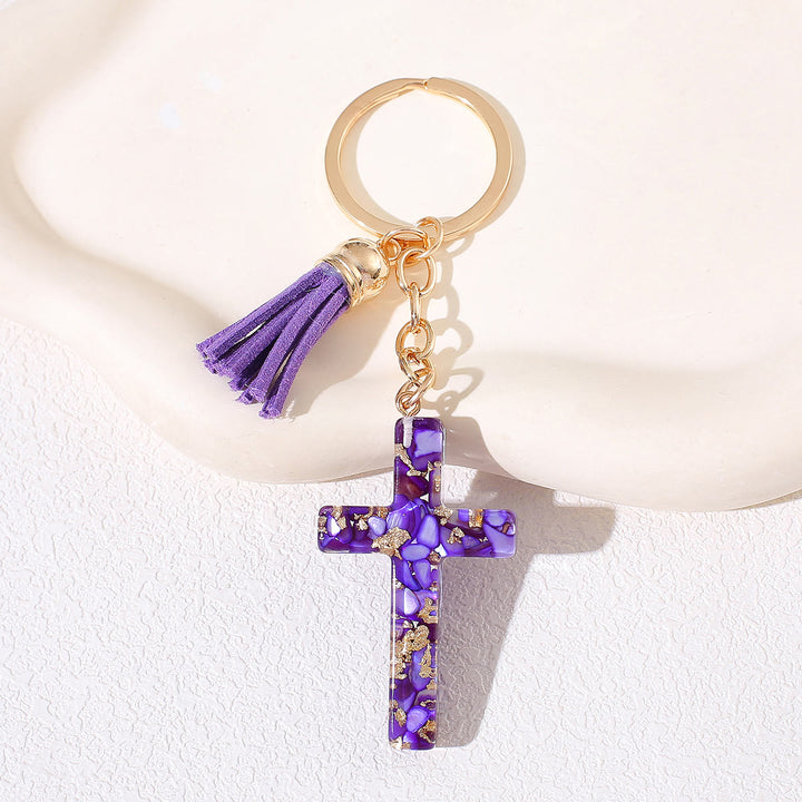 Christianartworkshop Schlüsselanhänger aus Kunstharz mit Kreuz und Herzmotiv: Fröhlichkeit für alle - Hellviolett - image 3