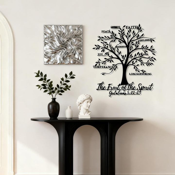 Christianartworkshop Wanddekoration „Frucht des Geistes Baum“ aus Metall: Sanfte Tugend für Wohnräume - image 1