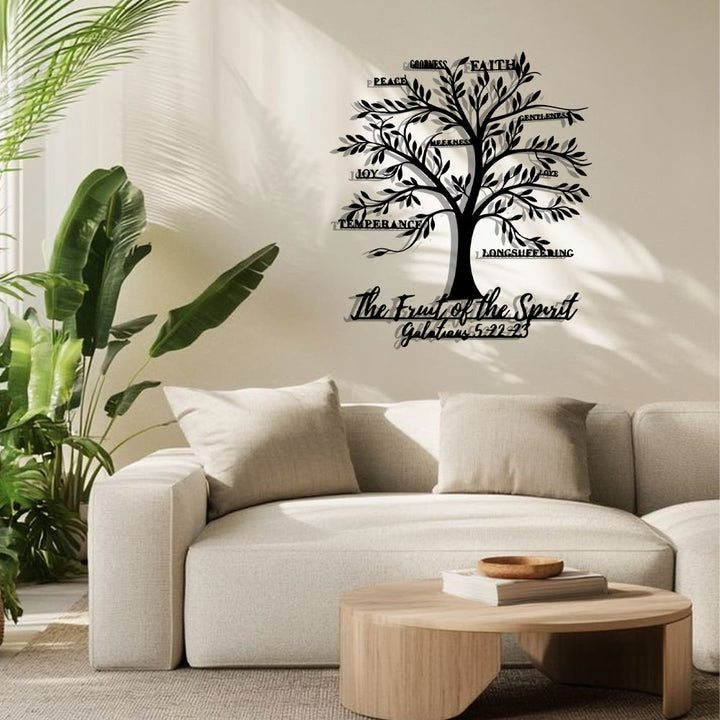 Christianartworkshop Wanddekoration „Frucht des Geistes Baum“ aus Metall: Sanfte Tugend für Wohnräume - image 3