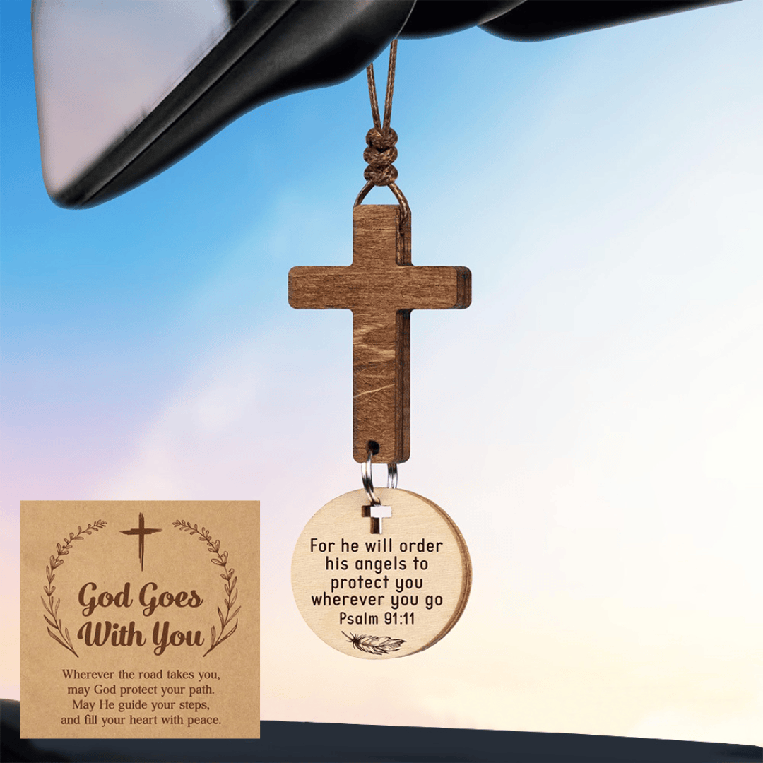 Christianartworkshop 3-teiliger Auto-Anhänger aus Holz mit Geschenkkarte: Andacht im natürlichen Stil - image 1