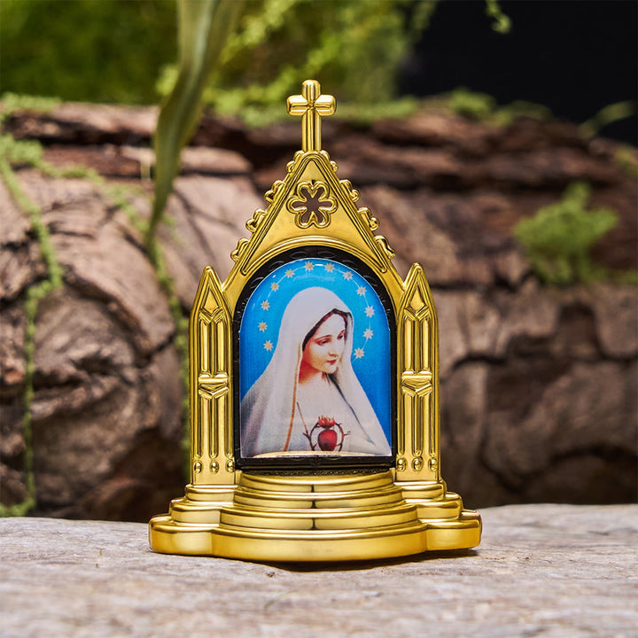 Christianartworkshop – Tischdekoration mit kunstvoll verziertem Rahmen und heiliger Figur: Seine Gegenwart in sanfter Darstellung - Jungfrau Maria A - image 3