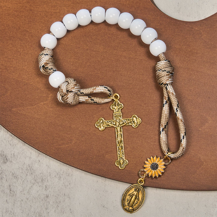 Christianartworkshop Doppelter Rosenkranz für die Hosentasche: Sonnenblume und Heilige Mutter für den Autospiegel oder zum Mitnehmen - image 4