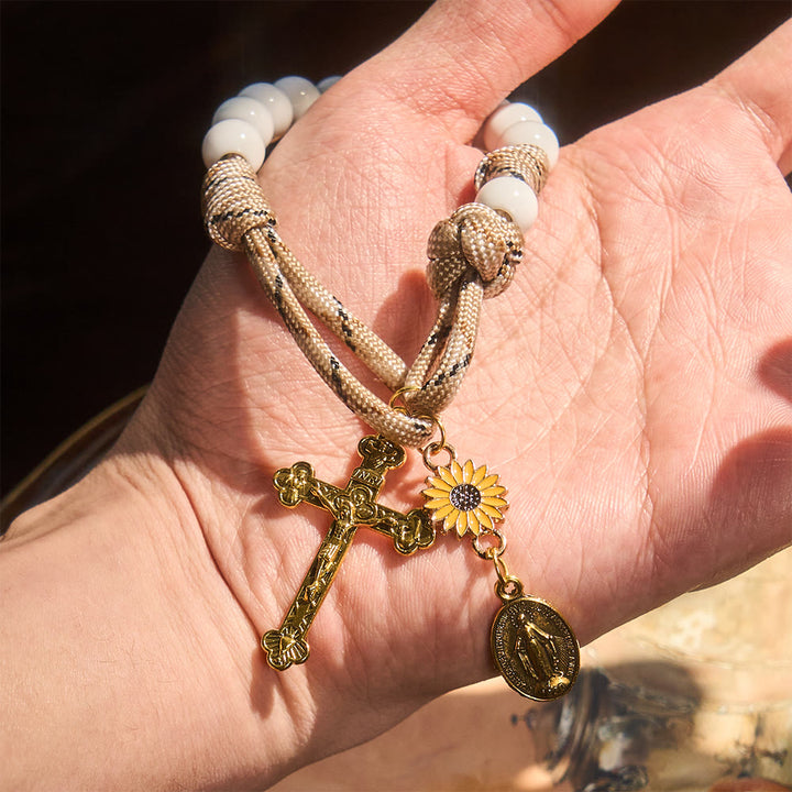 Christianartworkshop Doppelter Rosenkranz für die Hosentasche: Sonnenblume und Heilige Mutter für den Autospiegel oder zum Mitnehmen - image 1