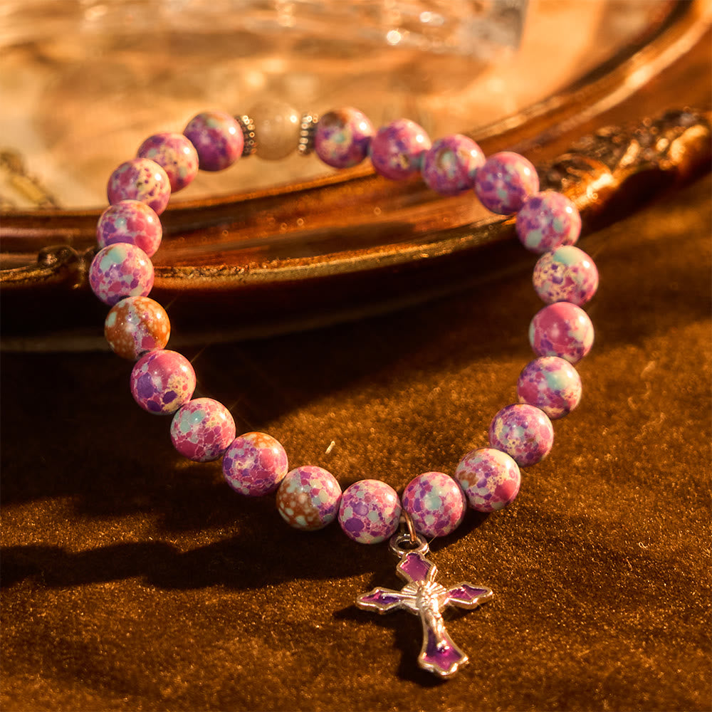 Christianartworkshop Marmoriertes Armband aus violettem Achat: Ausgeprägte Verbundenheit mit erdigen Texturen - image 2