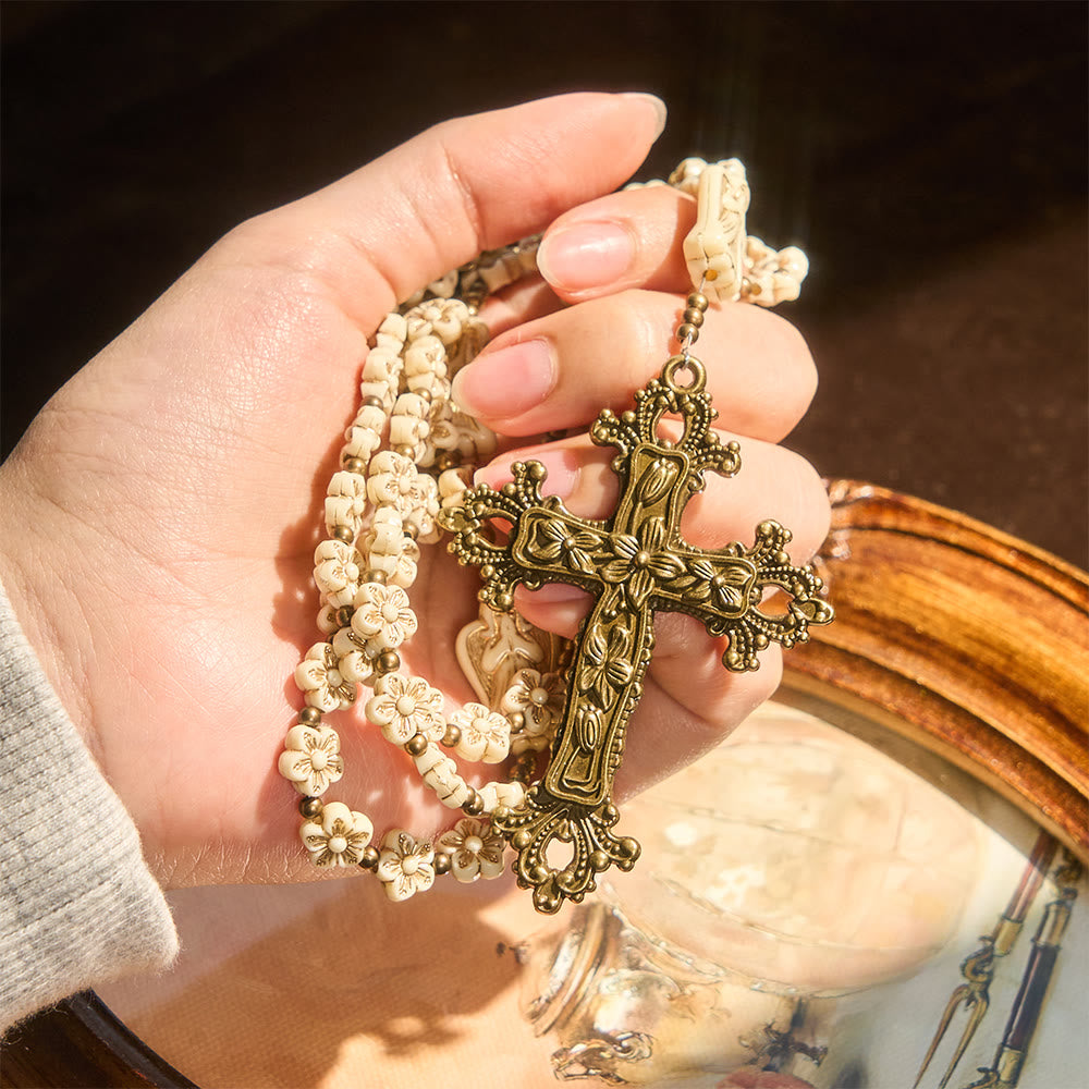 Christianartworkshop Vintage Rosenkranz mit weißer Blume und himmlischem Engel: Andacht mit himmlischen Schutzengeln - image 1