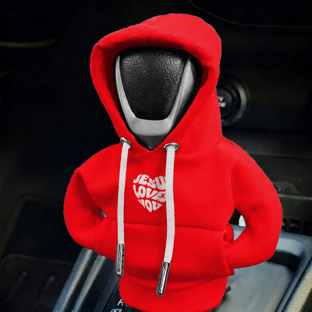 Christianartworkshop „Jesus liebt dich“-Hoodie mit Autoschalthebelbezug: Botschaft der Liebe für unterwegs - image 1