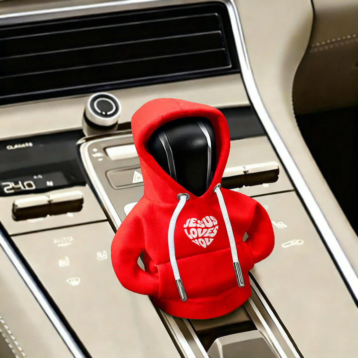 Christianartworkshop „Jesus liebt dich“-Hoodie mit Autoschalthebelbezug: Botschaft der Liebe für unterwegs - Rot - image 0