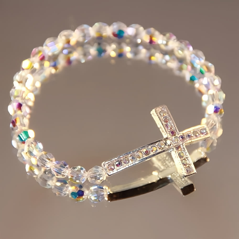 Christianartworkshop Armband mit weißem und pfauenblauem Kreuz: Glaube in Schimmer gehüllt - Weiß - image 0