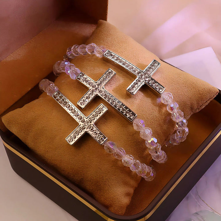 Christianartworkshop Armband mit weißem und pfauenblauem Kreuz: Glaube in Schimmer gehüllt - image 3