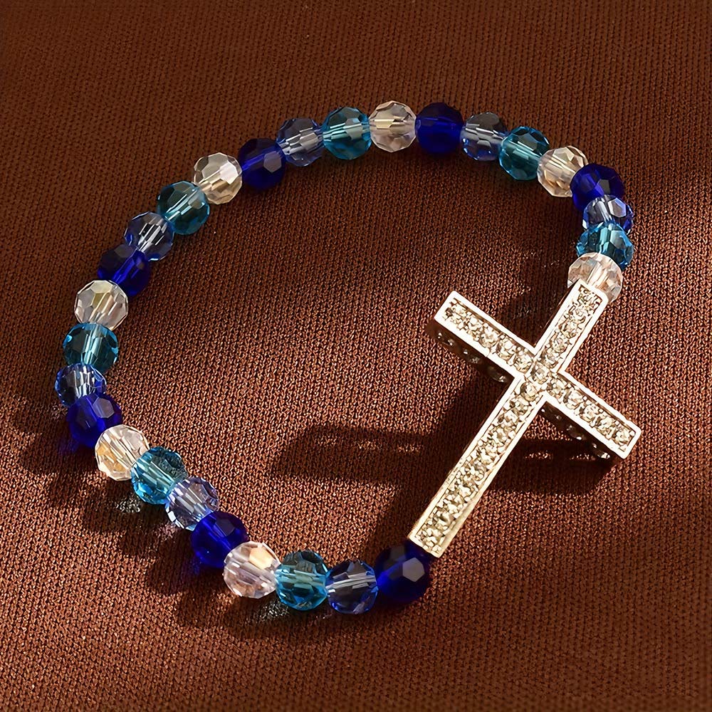 Christianartworkshop Armband mit weißem und pfauenblauem Kreuz: Glaube in Schimmer gehüllt - Blau - image 6