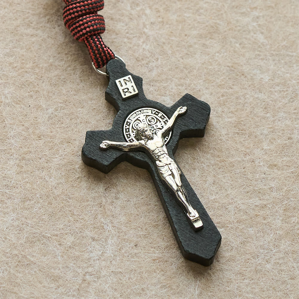 Christianartworkshop Tigeraugen-Taschenrosenkranz mit Mut und Schutz: Medaille und Kreuz des seligen Hl. Benedikt zur Exorzismusverkündung - image 4