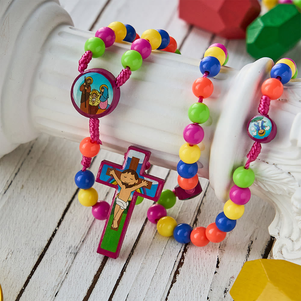 Bunter Kinderrosenkranz mit Anhängern der Heiligen Familie und Heiligen: Kinderfreundliche Gebetsperlen - image 7