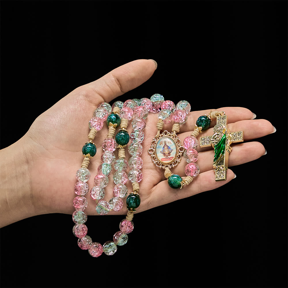 Christianartworkshop Rosenkranz aus Glas mit Farbverlauf und St.-Judas-Kreuz: Zarte Andacht zum Gebet - image 1
