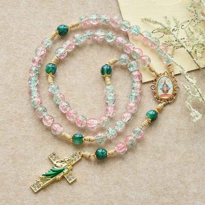 Christianartworkshop Rosenkranz aus Glas mit Farbverlauf und St.-Judas-Kreuz: Zarte Andacht zum Gebet - image 4