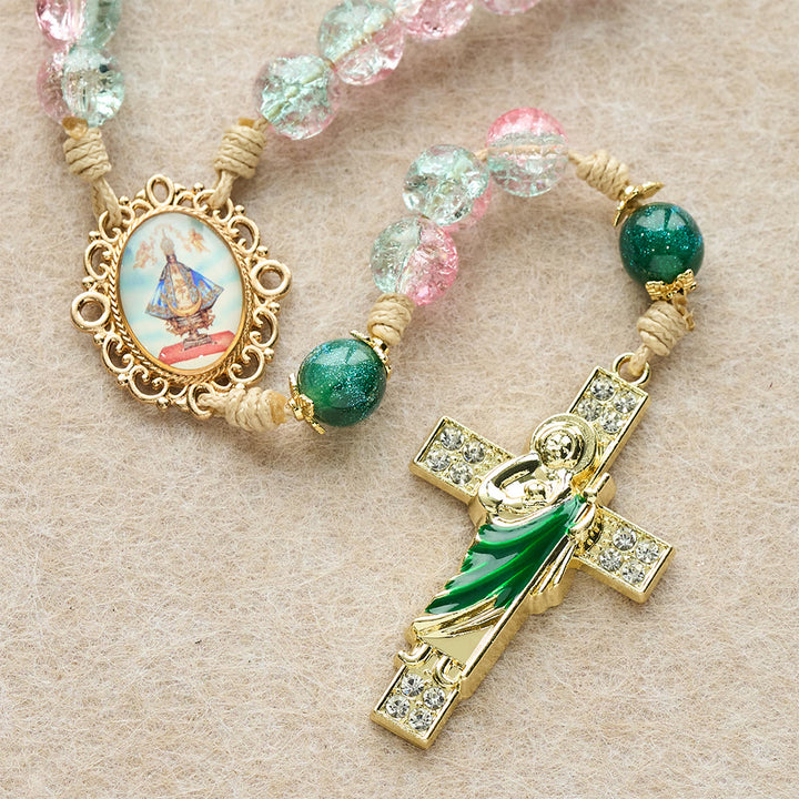 Christianartworkshop Rosenkranz aus Glas mit Farbverlauf und St.-Judas-Kreuz: Zarte Andacht zum Gebet - image 7