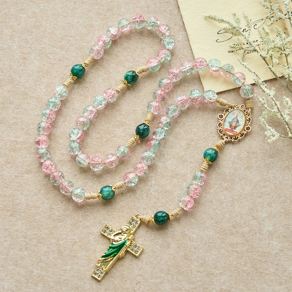 Christianartworkshop Rosenkranz aus Glas mit Farbverlauf und St.-Judas-Kreuz: Zarte Andacht zum Gebet - image 5