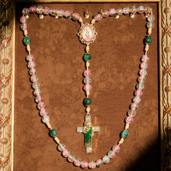 Christianartworkshop Rosenkranz aus Glas mit Farbverlauf und St.-Judas-Kreuz: Zarte Andacht zum Gebet - image 2