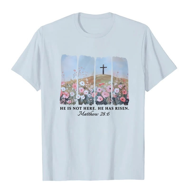 Christianartworkshop Er ist auferstanden – Glaubensinspiriertes T-Shirt mit Blumenkreuz - Blau - 2XL - image 8