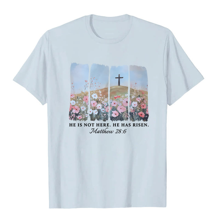 Christianartworkshop Er ist auferstanden – Glaubensinspiriertes T-Shirt mit Blumenkreuz - Blau - 2XL - image 8