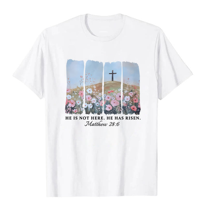 Christianartworkshop Er ist auferstanden – Glaubensinspiriertes T-Shirt mit Blumenkreuz - Weiß - 2XL - image 0