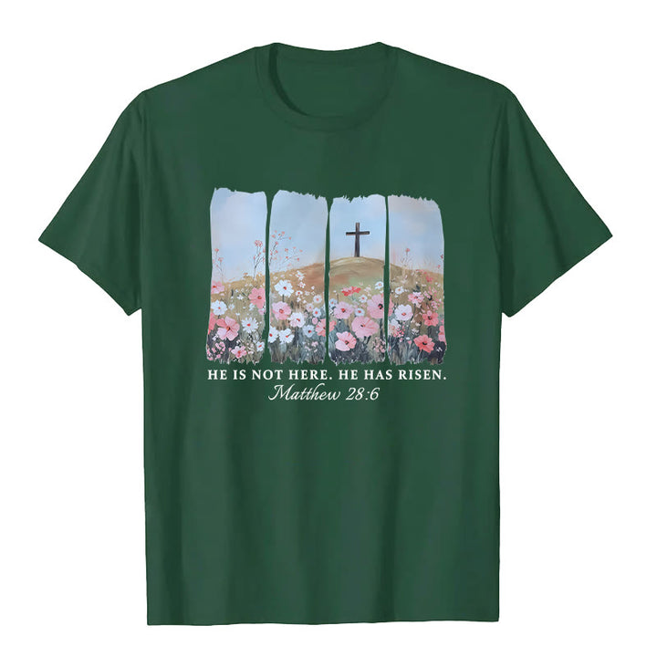 Christianartworkshop Er ist auferstanden – Glaubensinspiriertes T-Shirt mit Blumenkreuz - Dunkelgrün - 2XL - image 7